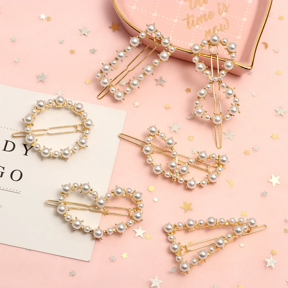 

Fashion Gold Metal Pearl Geometric Hairpins For Women Heart Shape Hair Accessories Simple Hair Clip Barrette Hair Styling Tool