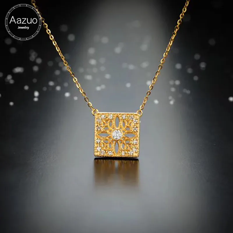 

Ожерелье Aazuo женское из настоящего желтого золота 18 К с квадратными подвесками с микрозакрепкой бриллиантами для свадебных помолвок