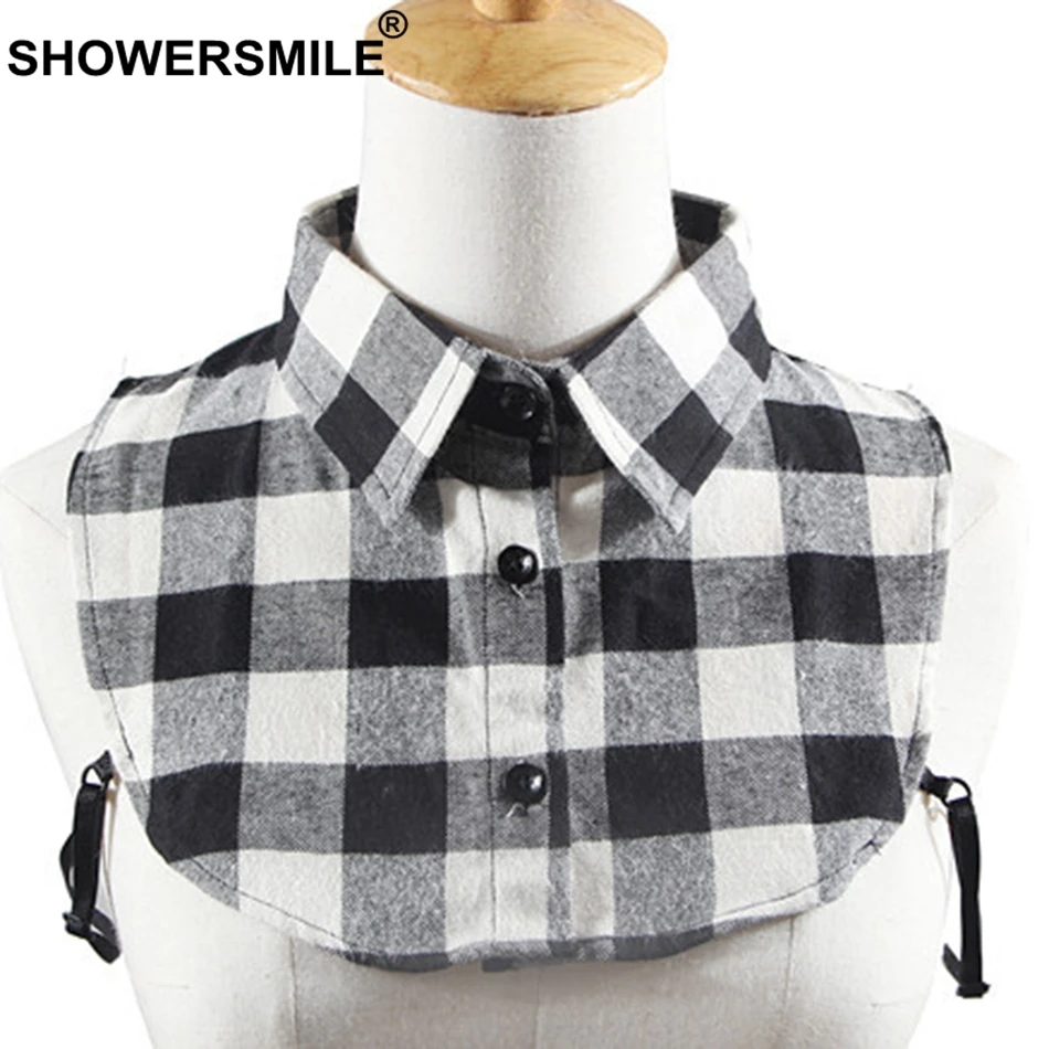 

SHOWERSMILE Shirt Collar Women Plaid Detachable Collar Men British Style Red Black Checkered Blouse Removable Lapel Fake Collar