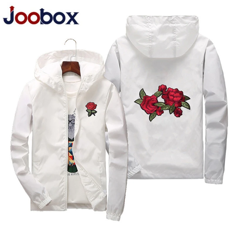 

JOOBOX jacket windbreaker men women rose college jackets Embroidery Spring Autumn Fashion Jacket Men's Hooded men jacket 7XL