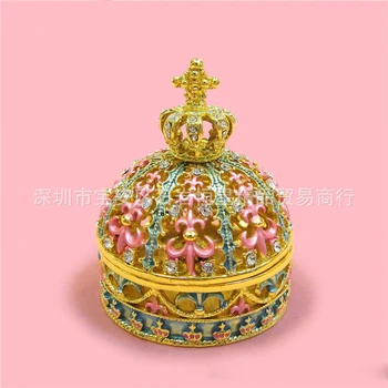 

European painting crafts, metal crafts Enamel metal painted small crown box,desktop Decoration home ornaments gift(A411)