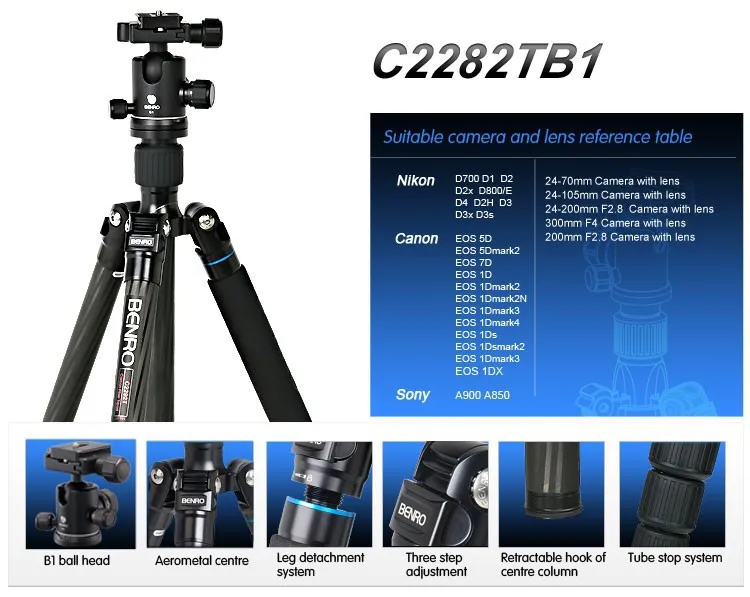Benro c2282tb1 SLR кронштейн для камеры из углеродного волокна штатив складной штатив многофункциональная поддержка для фотографии профессиональный штатив