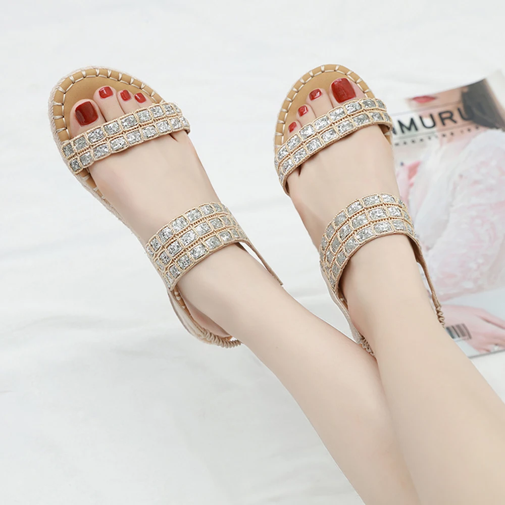 

women shoes 2019 flat shoes women Bohemian Sequins Hemp Rope Comfortable sandale femme Platform Large Size Flats Women's Sandals