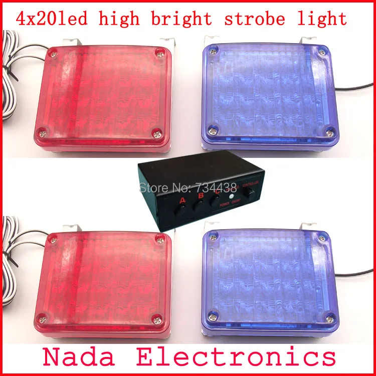 

4x20LED strobe Lights high bright Police Warning lights Emergency flash light security guard lamp DC 12V RED BLUE