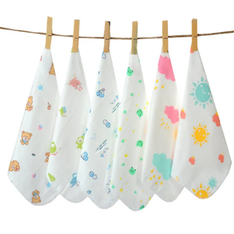  10 pieces / lot Children Baby Cartoon Towel Cotton Gauze Absorbent Printed Square Towels Drying Was