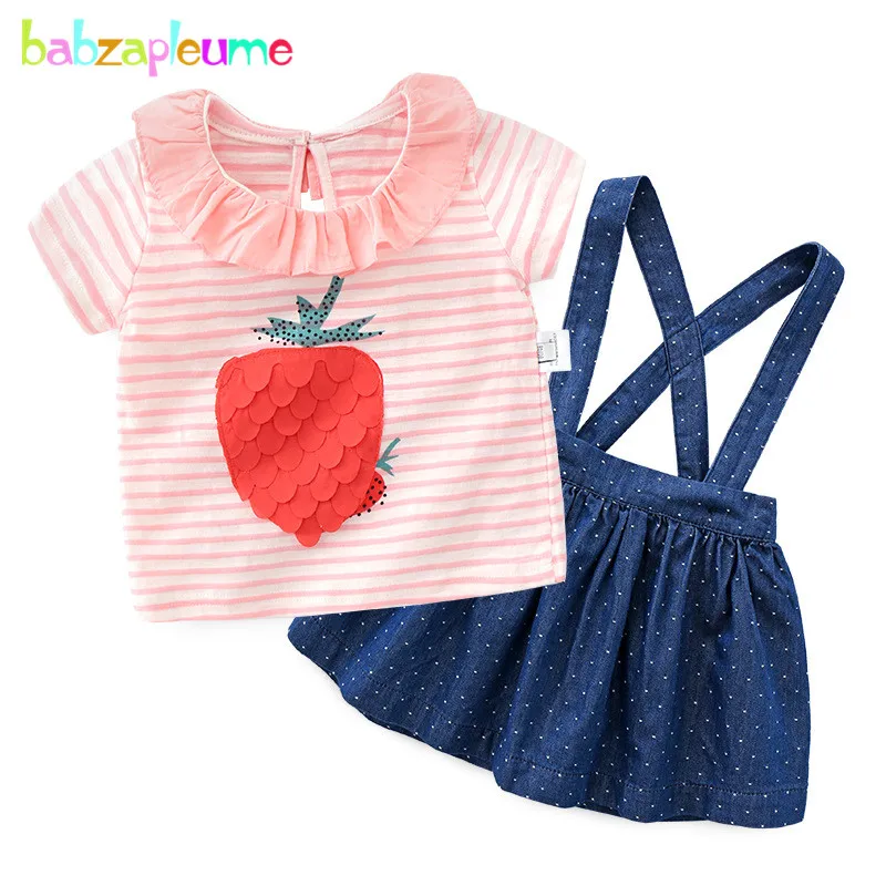 

babzapleume Kids Fashion Wear 2019 Little Girls Summer Clothes Cute Stripe T-shirt Baby Tops+Skirt Children Clothing Sets BC1338