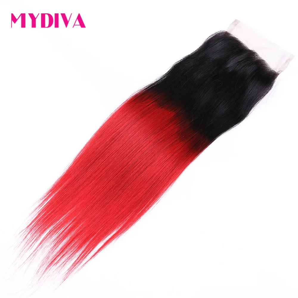 Ombre 1B Red Human Hair Bundles With Closure Brazilian Hair Weave Bundles With Closure Straight Non Remy Red 4 PCS/Lot Mydiva Ombre 1B Red Human Hair Bundles With Closure Brazilian Hair Weave Bundles With Closure Straight Non Remy Red 4 PCS/Lot Mydiva