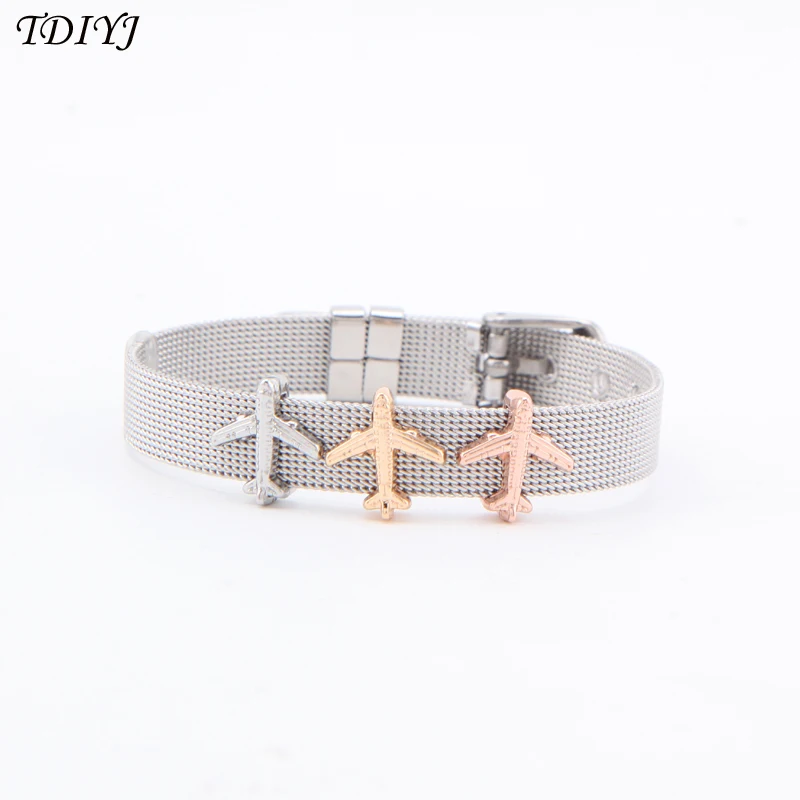 

TDIYJ Travel Keeper Charms Bracelet Silver Stainless Steel Mesh Bracelet with Plane Keeper Charms 1 Set