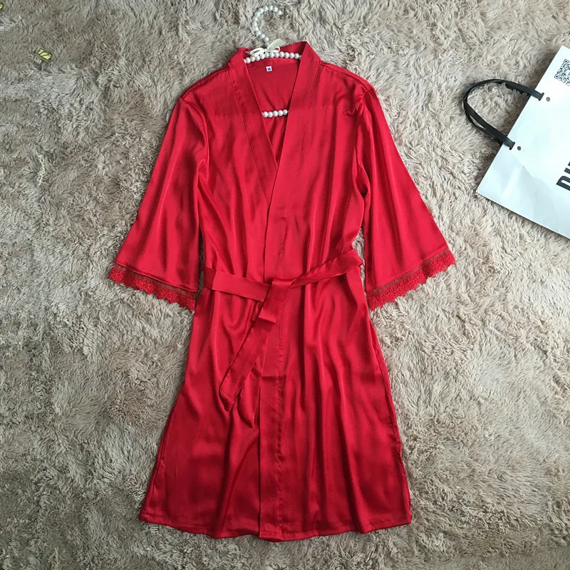 Сексуальные женские кружевные Satin Robe платье однотонные мягкие ночная рубашка кимоно халат пижамы свадебные туфли невесты халаты