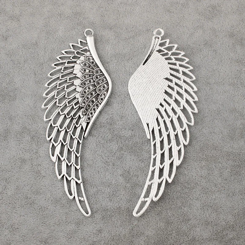 10pcs Antique Silver Large Angle Eagle Wing Feather Charms Beads Pendant 53x16mm
