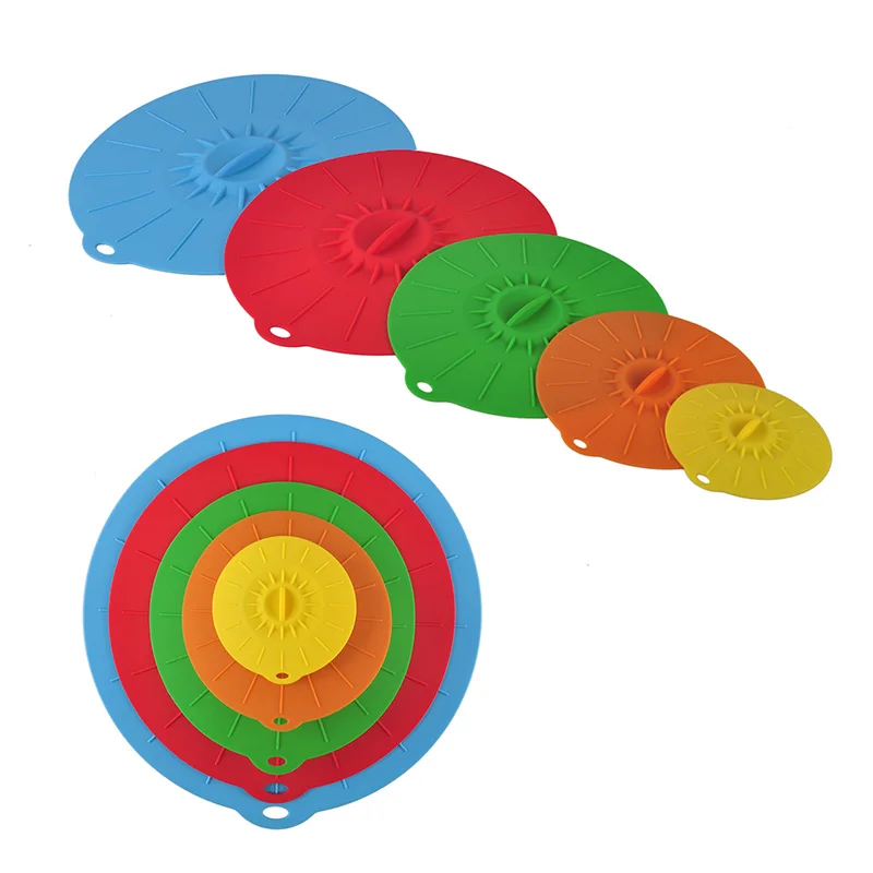 5 Pcs Set Universal Silicone Suction Lid bowl Pan Cooking Pot Lid Silicon Stretch Lids Silicone