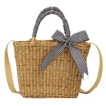 

AUAU-Summer New Straw Bag Bow Hanging Diagonal Handbag Tote Wild Fashion Beach Bag