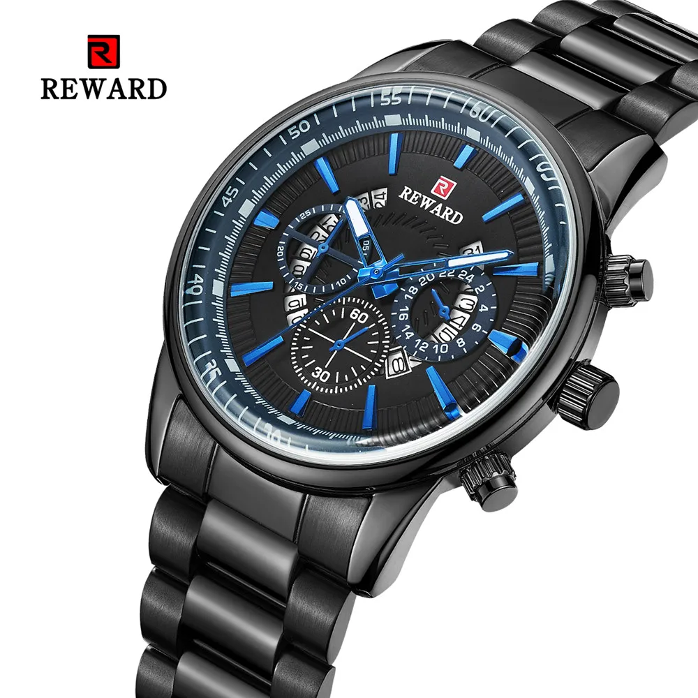 

REWARD 2019 Top Brand Sport Men's Watches Solid Steel Strip Luxury Mens Business Wristwatch Luminous Men Clock relogio masculino