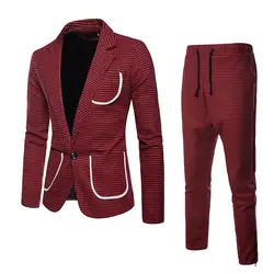 Мода 2019 весна плед мужские костюмы смокинг 2 шт. карман terno slim fit masculino мужские с брюки для девочек