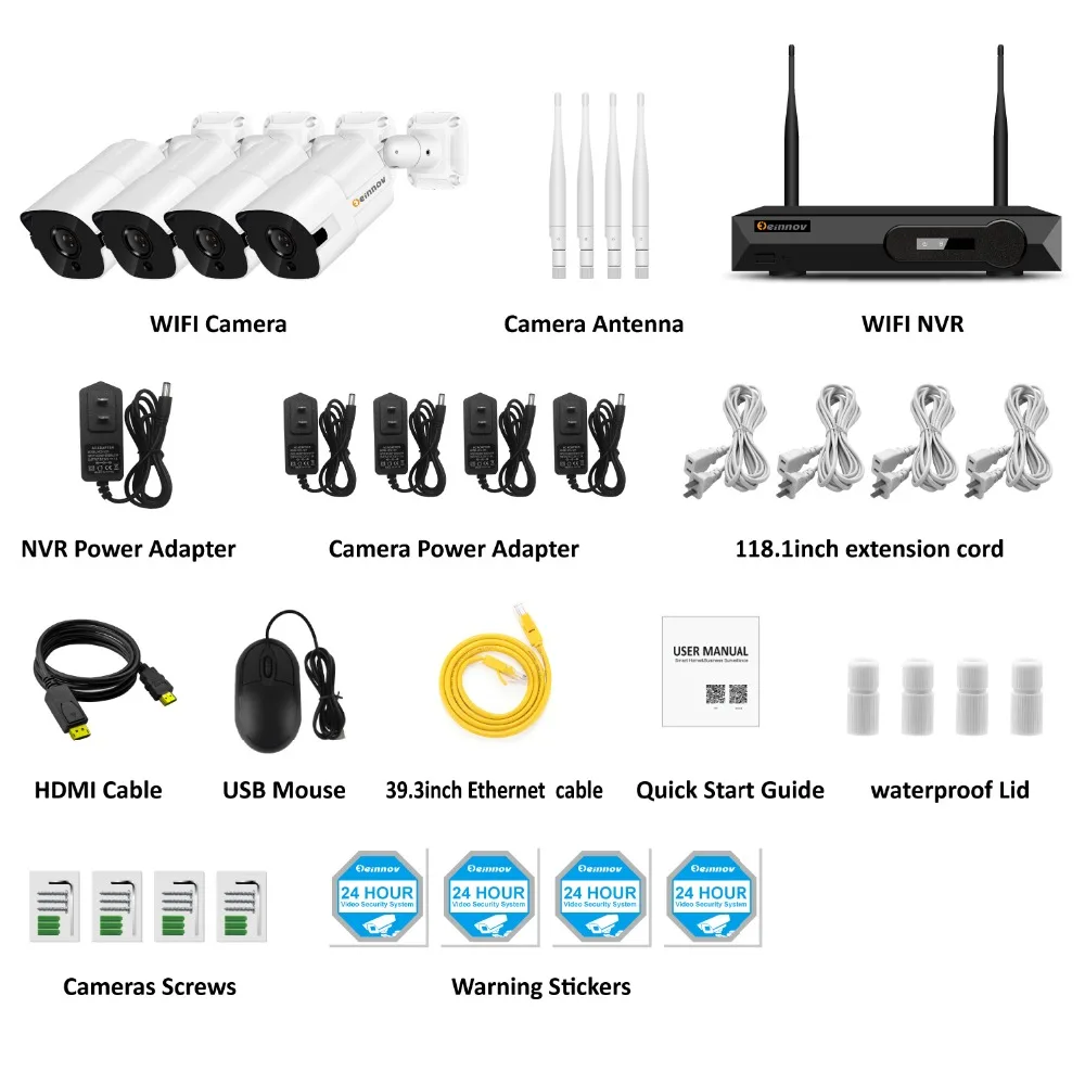 Einnov 4CH 5MP H.265 камера безопасности системы беспроводной с аудио запись видео наблюдения комплект IP камера NVR CCTV комплект открытый