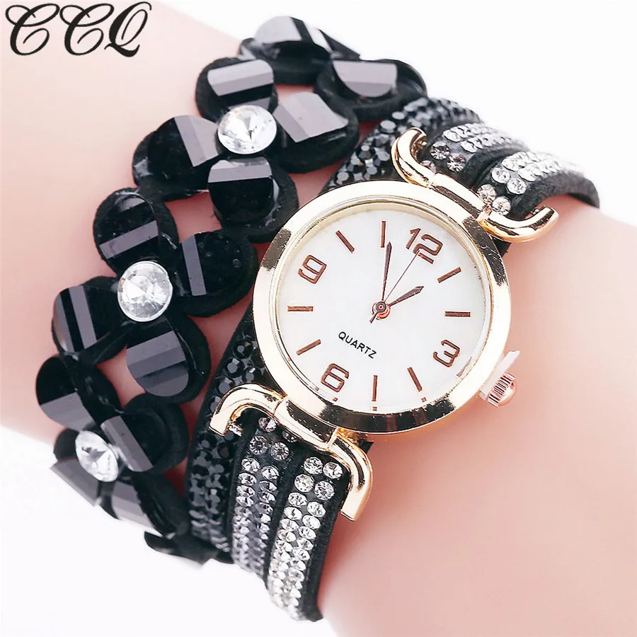 

CCQ Brand Fashion Flower Watch Casual Women Luxury Leather Bracelet Wrist Watch Clock Quartz Watches Relogio Feminino 2144