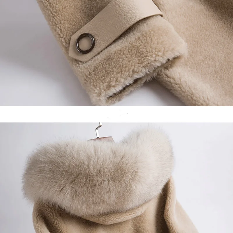 Coréen Camel Double face Hiver Renard Vêtements Daim En Veste Manteau Doublure Femmes Fourrure Manteaux Laine À Light Véritable Zt663 2018 De Élégant Capuchon rpnwqBPr