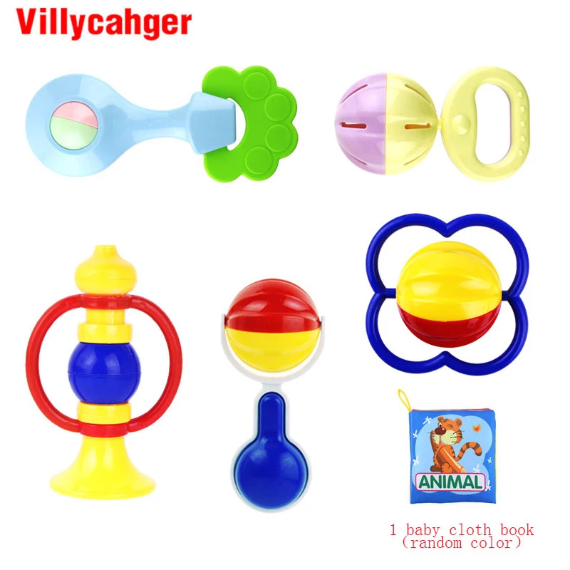 New 5pcs Plastic Baby Rattles Teethers Newborns Music Toys Hand Shake