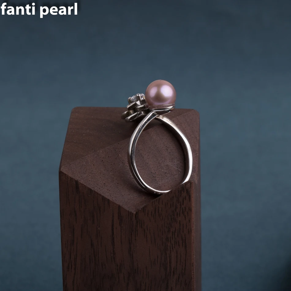 

flower Pearl Ring Natural Freshwater Pearl Jewelry 925 Sterling Silver Rings For Women Zircon Wedding Rings Gift