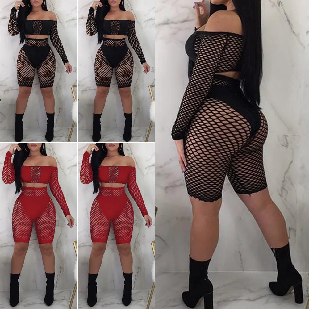 

Hirigin Sexy Off Sloulder Fishnet Bikini Cover Up Beach Two Pieces Set For Women 2019 New Swimming Bathing Suit Cover Ups Suit