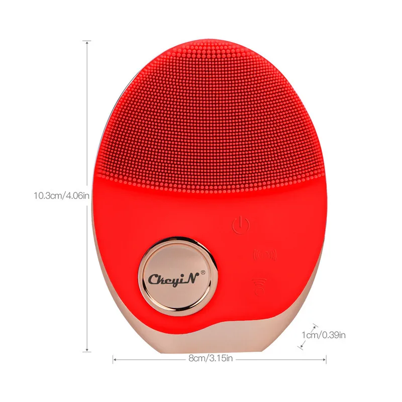Электронная ультразвуковая Беспроводная зарядка Очищающая щетка для лица Силиконовый перезаряжаемый водонепроницаемый массажер для лица с фотоном P40 - Цвет: Red