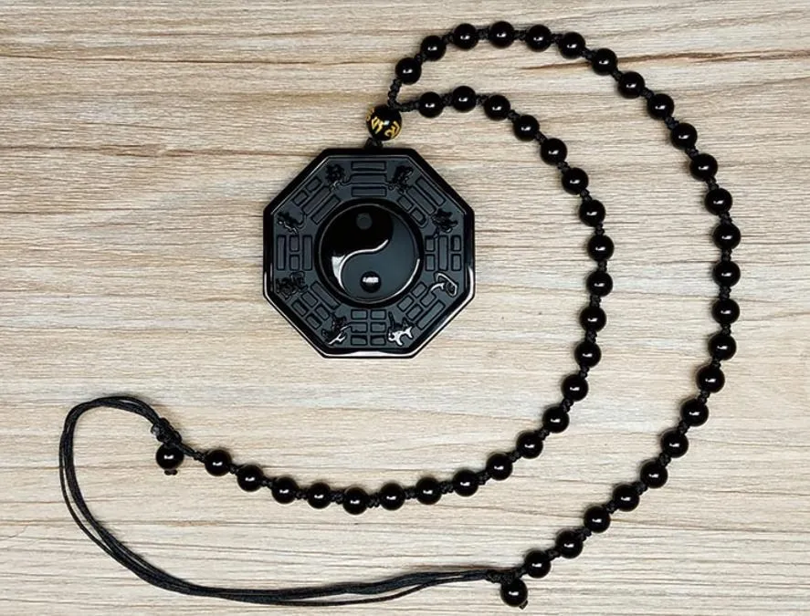 Прямая поставка черный обсидиан ожерелье кулон китайский Багуа мужские ювелирные изделия Wo мужские ювелирные изделия