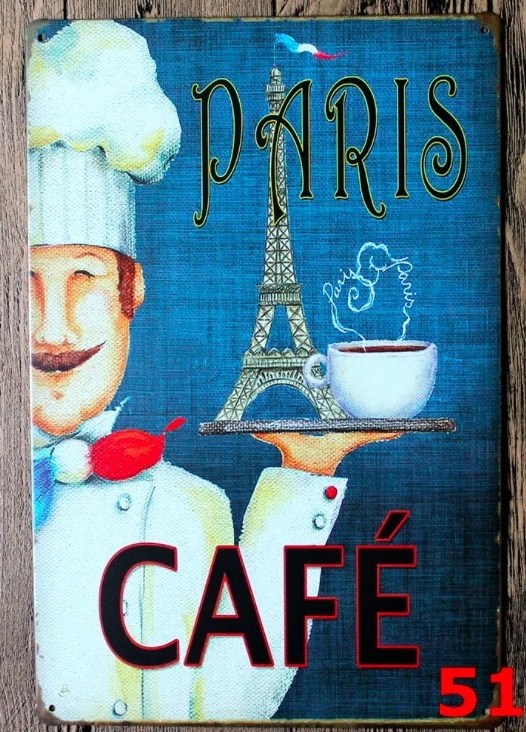 

1pc Coffee Hot Paris Beans shop cafe French plaques Tin Plate Sign wall Decoration Poster metal vintage retro shabby garage