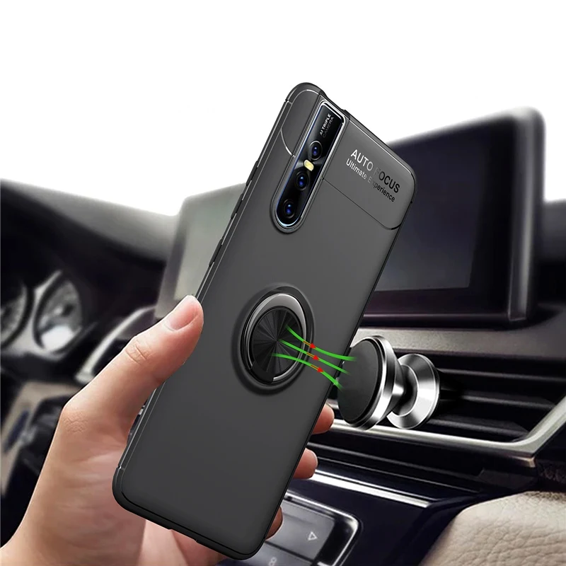 Metal Finger Ring Case For VIVO V15 Pro Phone Case Matte Soft TPU Silicone Back Cover For VIVO V15 V15 Pro Car Holder Fundas