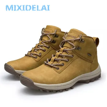 

Men Boots Big Size 39-46 Autumn Winter Mens Leather Fashion Sneakers Lace Up Outdoor Mountain Men Shoes Waterproof