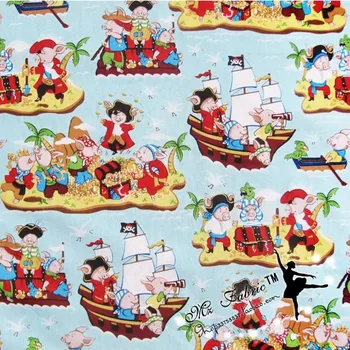 

100*144cm Cartoon pirate pig Fabric For Sewing Fat Quarter Quilting Patchwork Doll Kids Bedding Patchwork child pants skirt