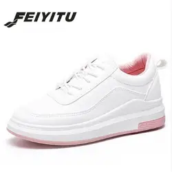 Feiyitu лидер продаж; Новинка Для женщин из натуральной кожи обувь на платформе белый дышащая женская Повседневная Обувь На Шнуровке Для