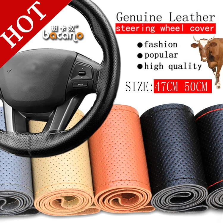 Free Shipping BACANO Truck Bus SUV Genuine Leather Steering Wheel Cover, 47cm 50cm ,DIY Handmade Case With Needles and Thread Free Shipping BACANO Truck Bus SUV Genuine Leather Steering Wheel Cover, 47cm 50cm ,DIY Handmade Case With Needles and Thread