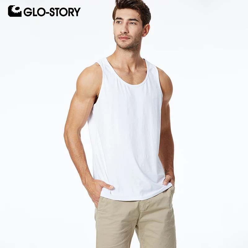 

GLO-STORY 2019 Spring New Men's Casual Basic Sleeveless Shirt Singlet Bodybuilding Gym Vest MBX-8586