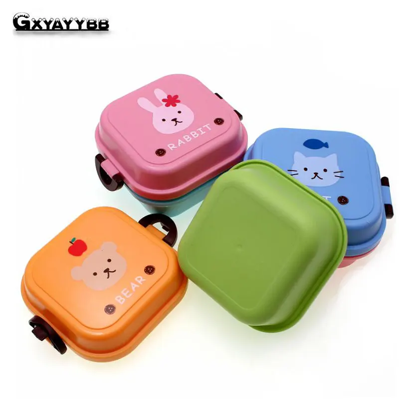 

GXYAYYBB Plastic Food Storage Box Bag For Kids 2 Layer Picnic Box Food Container Kitchen Tools Lovely Bento Box Lunch Supplies