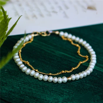 

Handmade Customize Natural Pearl Bracelet Personalized Gold Wrap Fillde Layered Bangles Vintage Party Jewelry Bracelet for Women