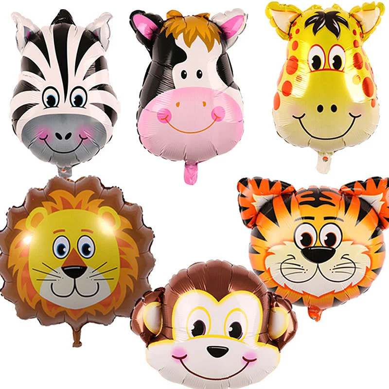 

Cartoon Animal Head Aluminum Film Balloon Tiger Lion Zebra Cow And Other Animal Head Balloon For Party Decoration