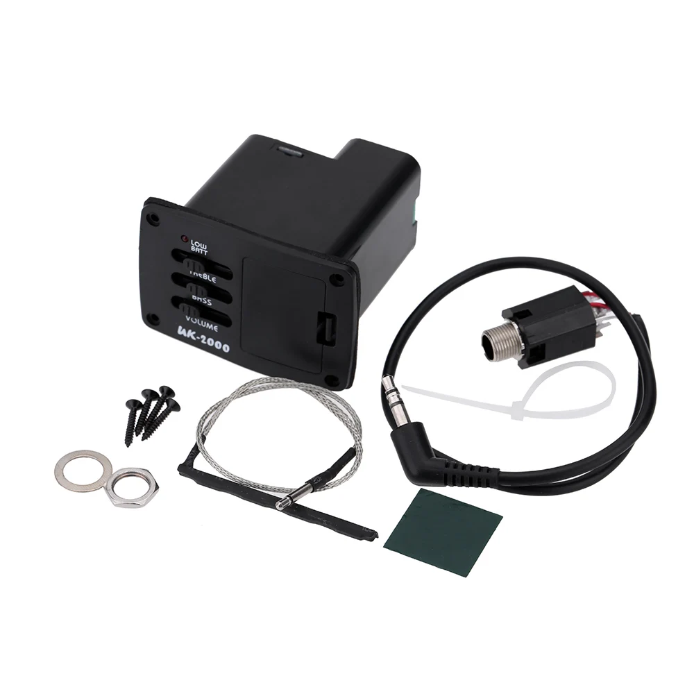 

Acoustic Guitar Pickup Bass Treble Tone Volume Control EQ Equalizer Preamp Piezo Pickup Tuner Amplifier with Line 6.35MM Plug