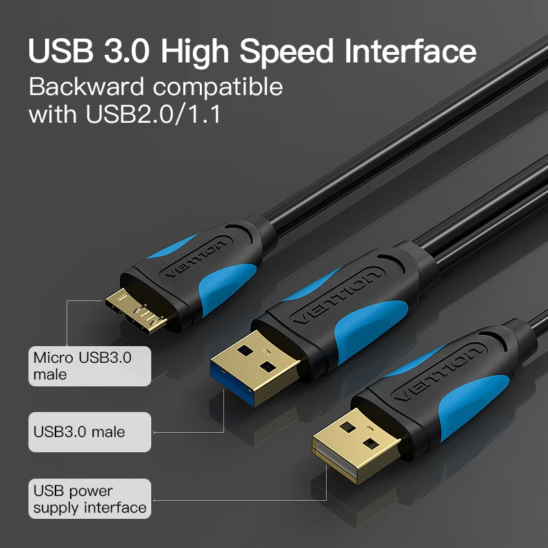 Vention Micro USB 3,0 Dual USB с кабелем питания папа-папа супер скорость 5 Гбит/с Синхронизация данных USB кабель для HD samsung телефон