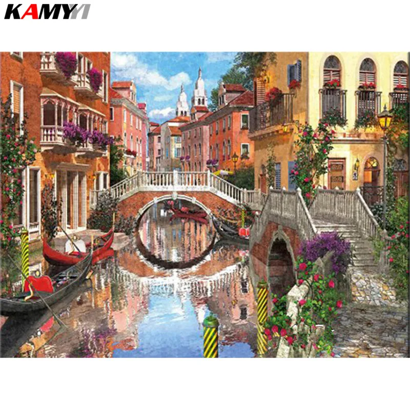 

DIY Diamond Painting Cross Stitch river town Needlework Home Decorative Full Mosaic Diamond Embroidery landscape XY1