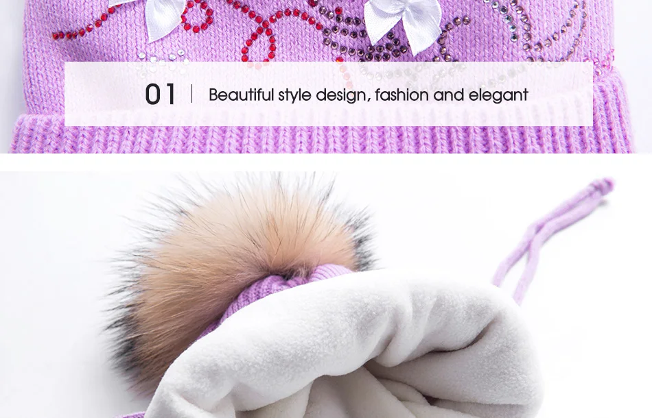 Cap's Children Skullies Beanies Pink Bowknot Double layer Knitted Hat Warm Beanies Kids Hat With Fur Pompom Winter Beanie (6)
