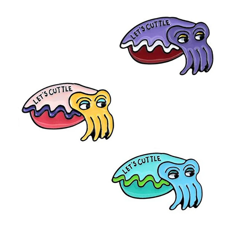 

LET'S CUTTLE Cuttlefish Metal Enamel Brooch Fashion Cartoon Sea Animal Badge Pin Cute Trendy Kids Costume Jewelry Accessories