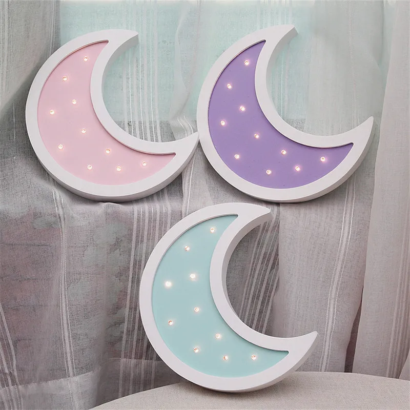 

HJYVIOTIN Ins Nordic moon night light LED wooden cartoon wall lamp Kids Children Room Decoration Bedroom Lamps Great Gift