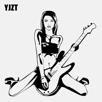 

YJZT 15.9CM*14.9CM Sexy Girl Guitar Music Cool Rock Vinyl High Quality Car Sticker C22-0640
