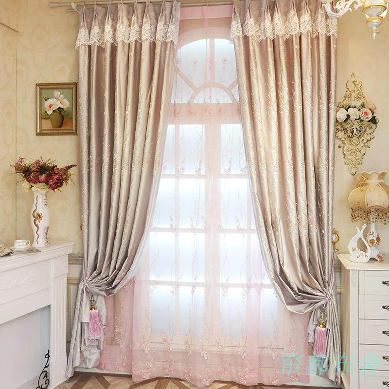 Korean Style Luxury Embroidered Silk Curtains for Living Room Girls