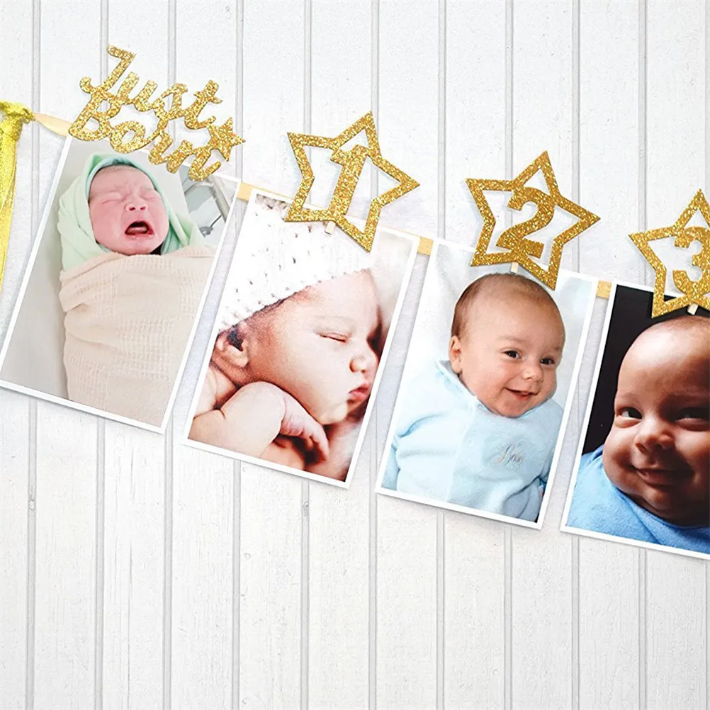 1 комплект, 1-й декор для вечеринки в честь Дня Рождения, Товары для новорожденных 1-12 месяцев, фото плакат с зажимом, детский душ, единорог/звездный баннер