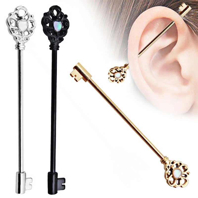 

1pc New Titanium Steel Gothic Industrial Piercing Ear Cartilage Earrings for Women Key Design Body Piercings Jewelry