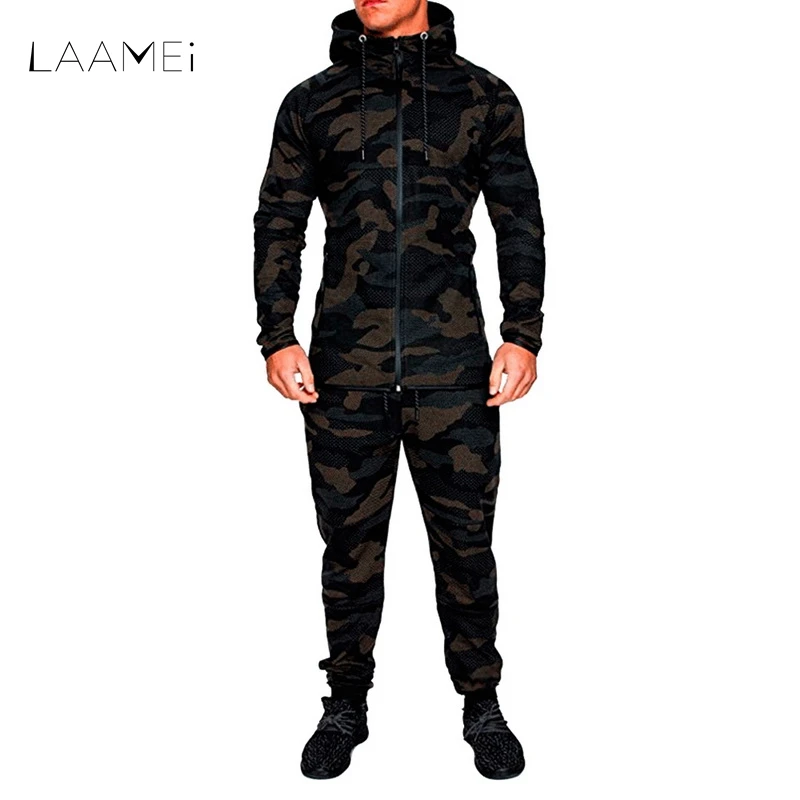 

LAAMEI New Fashion Men Set Long Sleeve Camouflage Hoodies+Pant Set Male Tracksuit Outdoors Suit Men's Gyms Set Casual Sportswear