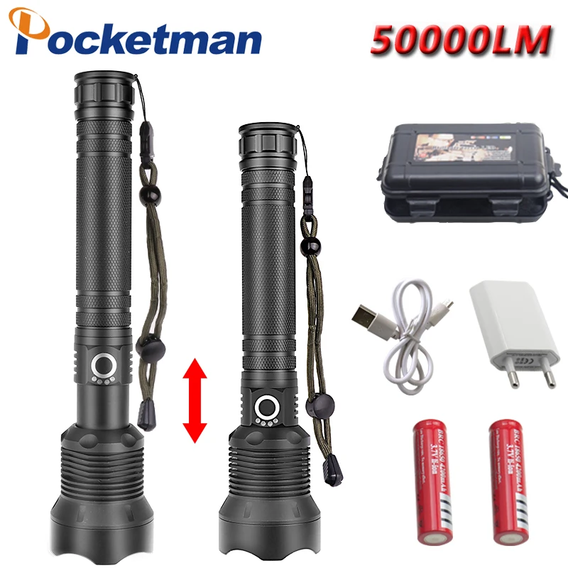

50000ML xhp70 flashlight xhp50 usb charging lamp zoom Shock Resistant Self defense Outdoor powerful led torch for camping z55