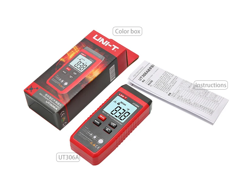 UNI-T UT306A бесконтактный инфракрасный Мини ИК термометр Лазерный цифровой термометр ЖК-дисплей Промышленный измеритель температуры