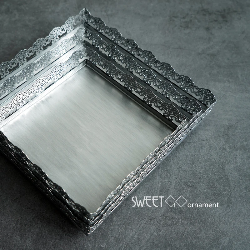  SWEETGO Silver square trays candy plate cake decorating tools vintage style kitchen dinnerware bake